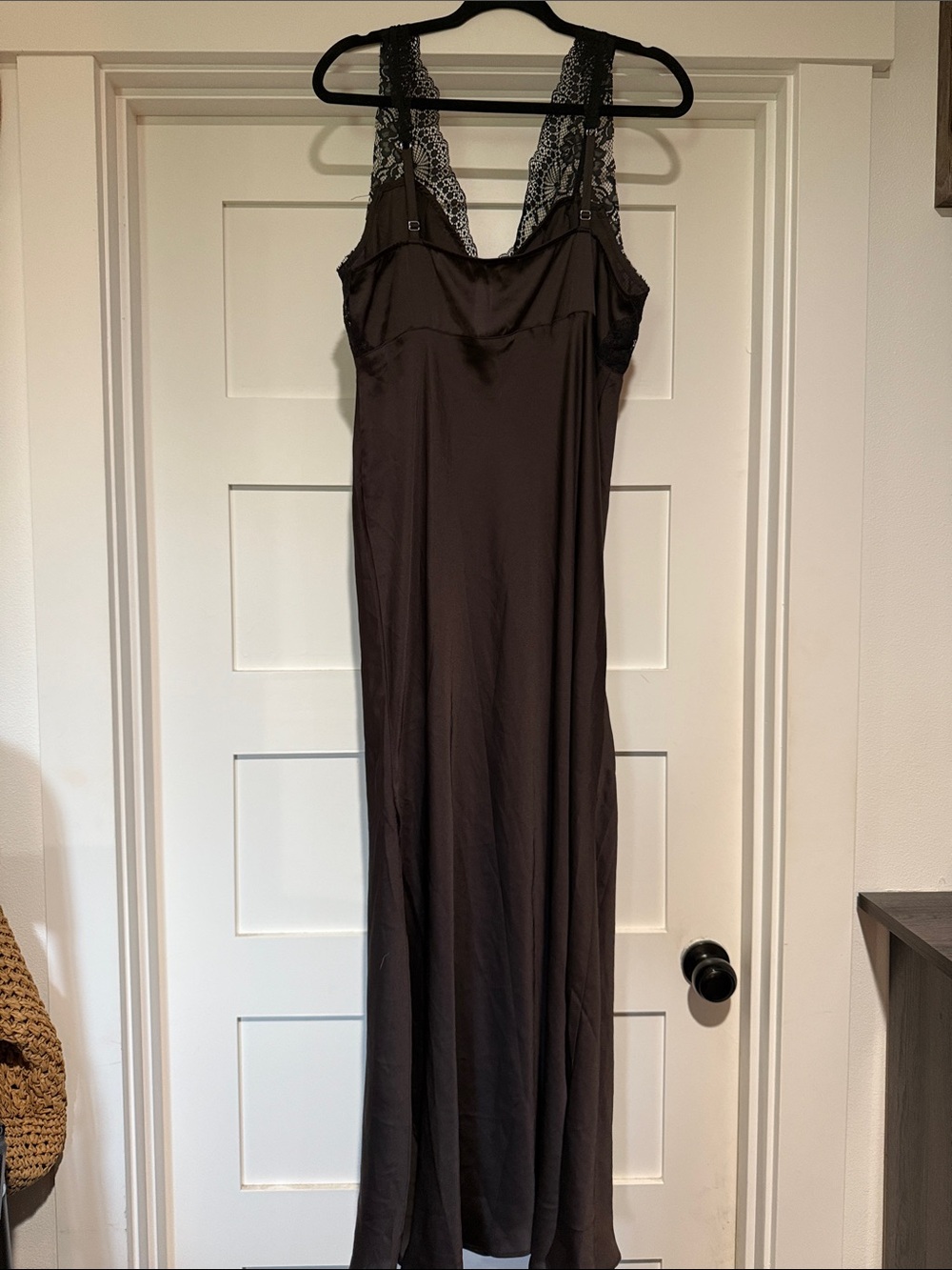 NWOT Free People Black Lace-Trim Long Chemise - Picture 3 of 4